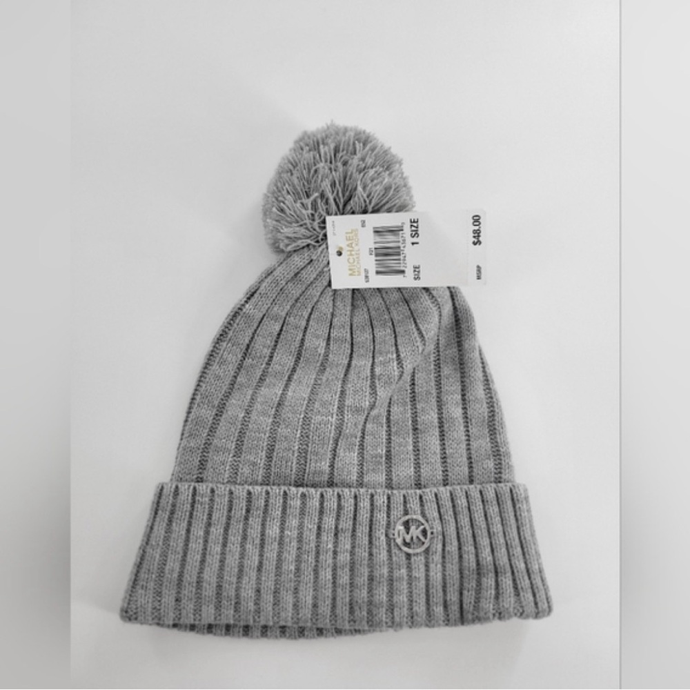 Michael Kors Silver Logo Gray Knit Beanie